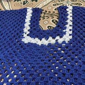 HAND CROCHET BLUE & WHITE TOP